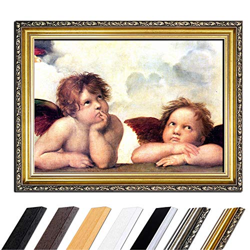 Bild mit Rahmen - Raffael Engel - Detail Sixtinische Madonna 110x85 cm - Gerahmtes Leinwandbild Alte Meister - Antiker Rahmen Gold Barock, Klassisch Bild mit Rahmen - Raffael Engel - Detail Sixtinische Madonna 110x85 cm - Gerahmtes Leinwandbild Alte Meister - Antiker Rahmen Gold Barock, Klassisch von Bilderdepot24