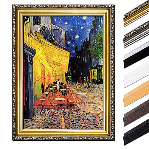 Bild mit Rahmen - Vincent van Gogh Caféterrasse am Abend 40x50 cm - Gerahmtes Leinwandbild Alte Meister - Antiker Rahmen Gold Barock, Klassisch von Bilderdepot24
