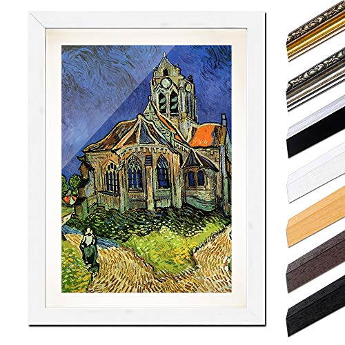 Bild mit Rahmen - Vincent van Gogh Die Kirche von Auvers 20x30 cm ca. A4 - Gerahmter Kunstdruck inkl. Galerie Passepartout Alte Meister - Rahmen weiß von Bilderdepot24