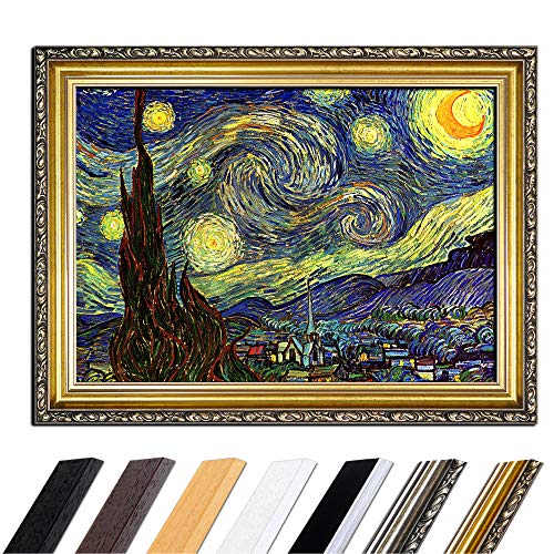 Bild mit Rahmen - Vincent van Gogh Sternennacht 110x85 cm - Gerahmtes Leinwandbild Alte Meister - Antiker Rahmen Gold Barock, Klassisch von Bilderdepot24