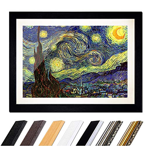 Bild mit Rahmen - Vincent van Gogh Sternennacht 60x40 cm ca. A2 - Gerahmter Kunstdruck inkl. Galerie Passepartout Alte Meister - Rahmen schwarz von Bilderdepot24