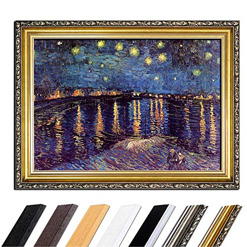 Bild mit Rahmen - Vincent van Gogh Sternennacht über der Rhône 110x85 cm - Gerahmtes Leinwandbild Alte Meister - Antiker Rahmen Gold Barock, Klassisch von Bilderdepot24