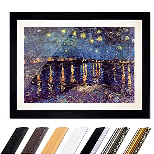 Bild mit Rahmen - Vincent van Gogh Sternennacht über der Rhône 60x40 cm ca. A2 - Gerahmter Kunstdruck inkl. Galerie Passepartout Alte Meister - Rahmen schwarz von Bilderdepot24