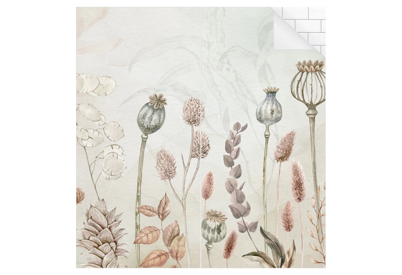 Bilderdepot24 Badrückwand Blumen beige Duschrückwand ohne Bohren Dusche Aquarell, (Hartfolie matt » Selbstklebend PREMIUM 0,61 mm), fugenlose & wasserfeste Motiv Rückwand Wandverkleidung für Duschkabine von Bilderdepot24