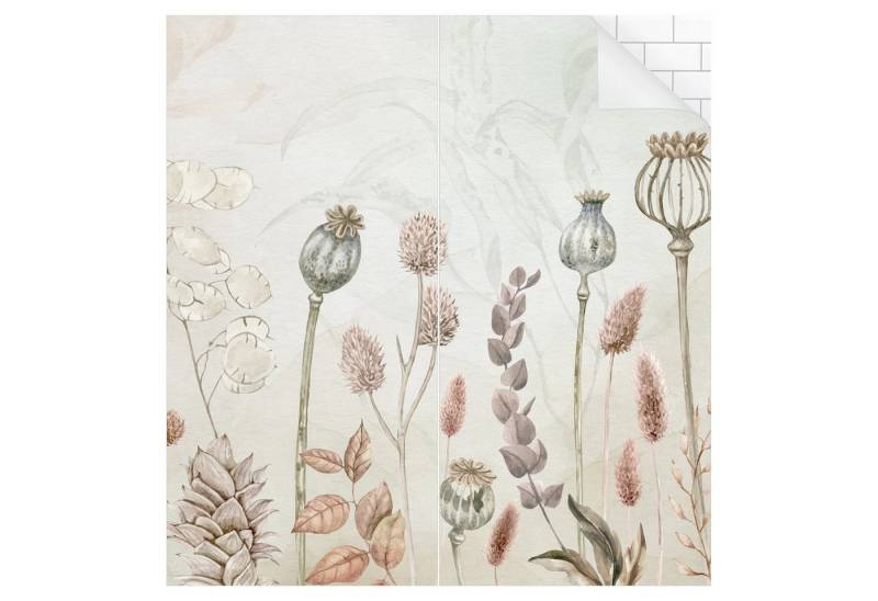 Bilderdepot24 Badrückwand Blumen beige Duschrückwand ohne Bohren Dusche Aquarell, (Hartfolie matt » Selbstklebend PREMIUM 0,61 mm), fugenlose & wasserfeste Motiv Rückwand Wandverkleidung für Duschkabine von Bilderdepot24