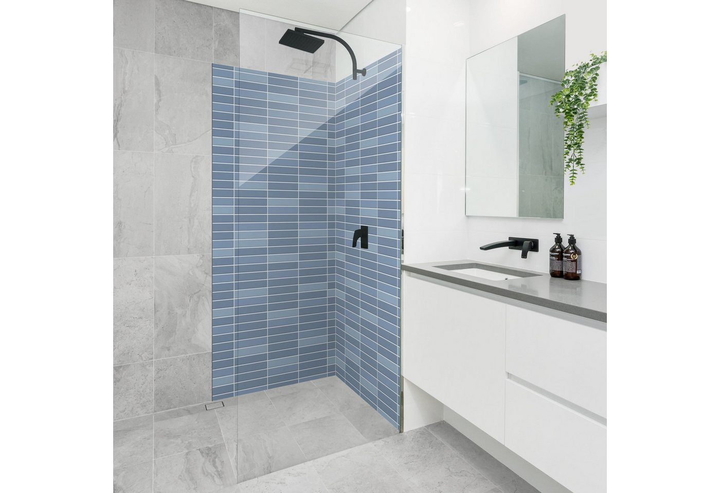 Bilderdepot24 Badrückwand Fliesenoptik blau Duschrückwand ohne Bohren Dusche, (2-tlg., Hart-Folie Premium matt 0,61 mm), fugenlose & wasserfeste Motiv Rückwand Wandverkleidung für Duschkabine von Bilderdepot24
