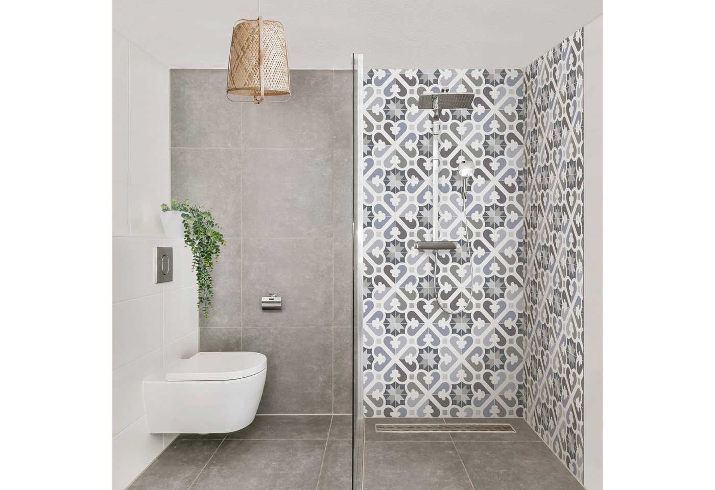 Bilderdepot24 Badrückwand Fliesenoptik grau Duschrückwand ohne Bohren Dusche, (2-tlg., Hart-Folie Premium matt 0,61 mm), fugenlose & wasserfeste Motiv Rückwand Wandverkleidung für Duschkabine von Bilderdepot24