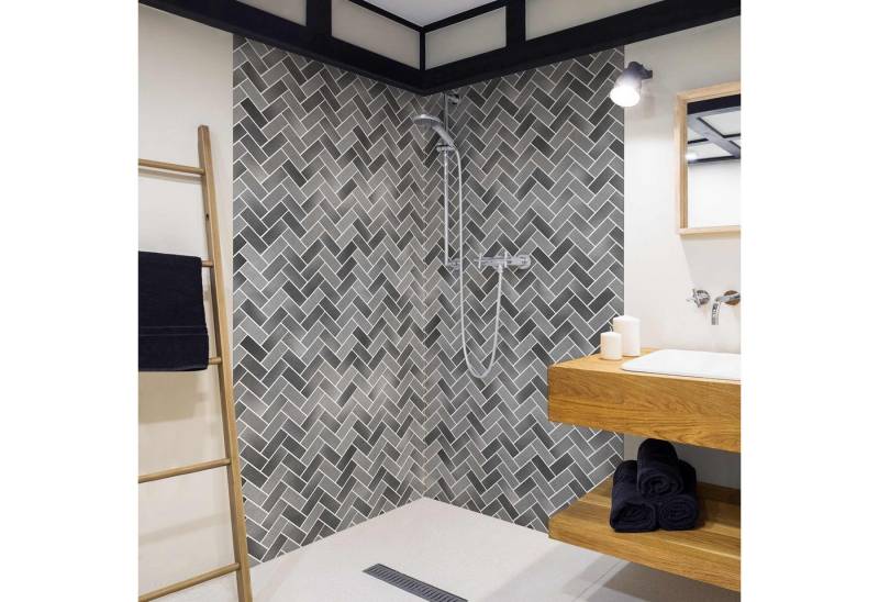 Bilderdepot24 Badrückwand Fliesenoptik grau Duschrückwand ohne Bohren Dusche, (2-tlg., Hart-Folie Smart matt 0,35 mm), fugenlose & wasserfeste Motiv Rückwand Wandverkleidung für Duschkabine von Bilderdepot24