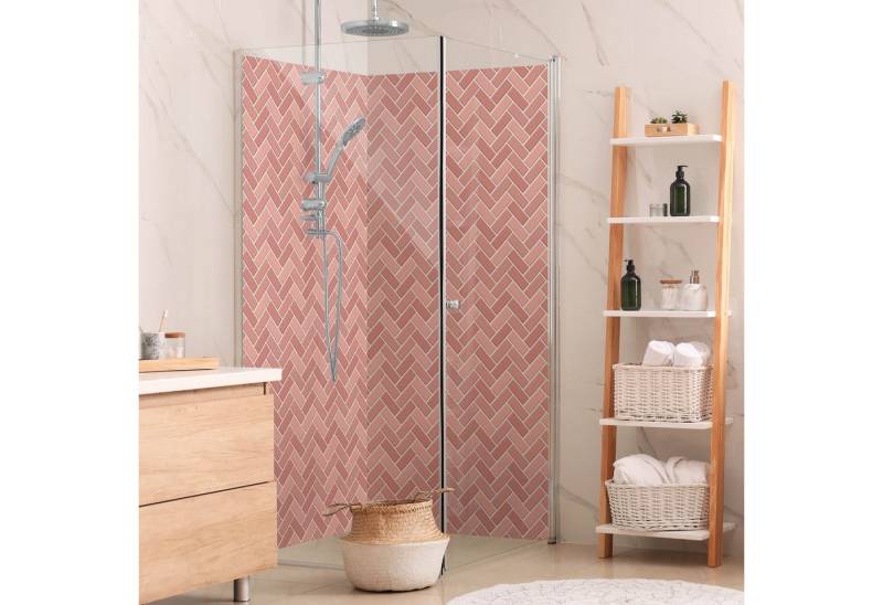 Bilderdepot24 Badrückwand Fliesenoptik rosa Duschrückwand ohne Bohren Dusche, (2-tlg., Hart-Folie Smart matt 0,35 mm), fugenlose & wasserfeste Motiv Rückwand Wandverkleidung für Duschkabine von Bilderdepot24