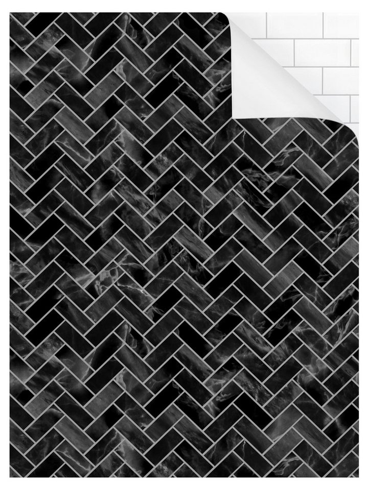 Bilderdepot24 Badrückwand Fliesenoptik schwarz Duschrückwand ohne Bohren Dusche, (Hartfolie matt » Selbstklebend PREMIUM 0,61 mm), fugenlose & wasserfeste Motiv Rückwand Wandverkleidung für Duschkabine von Bilderdepot24