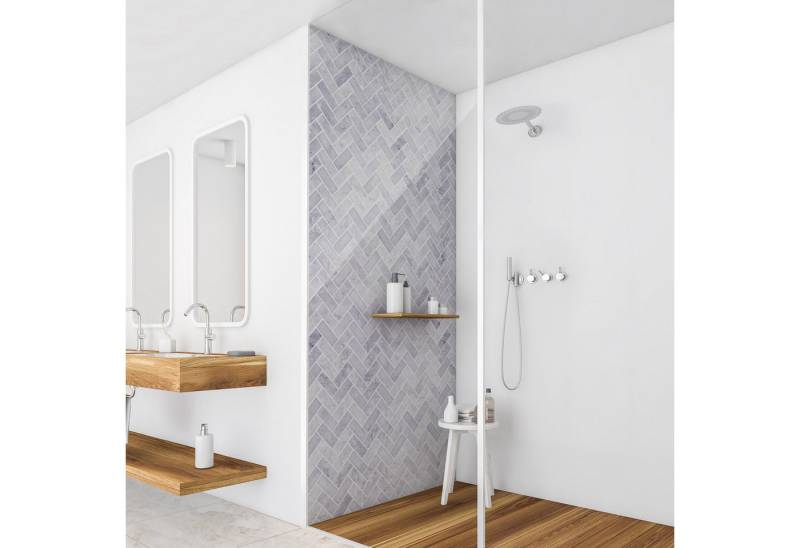 Bilderdepot24 Badrückwand Fliesenoptik violett Duschrückwand ohne Bohren Dusche, (1-tlg., Hart-Folie Premium matt 0,61 mm), fugenlose & wasserfeste Motiv Rückwand Wandverkleidung für Duschkabine von Bilderdepot24