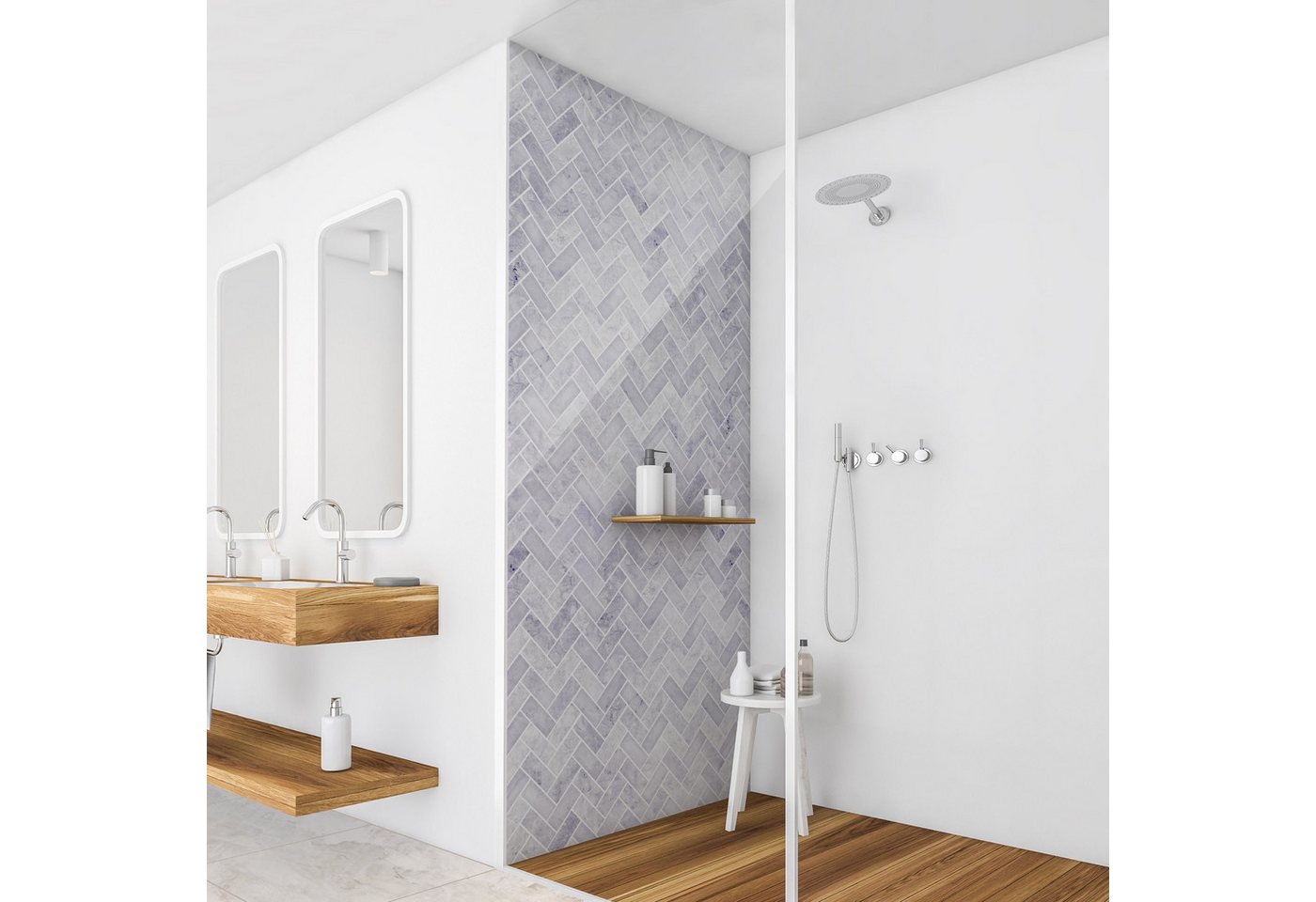 Bilderdepot24 Badrückwand Fliesenoptik violett Duschrückwand ohne Bohren Dusche, (1-tlg., Hart-Folie Smart matt 0,35 mm), fugenlose & wasserfeste Motiv Rückwand Wandverkleidung für Duschkabine von Bilderdepot24