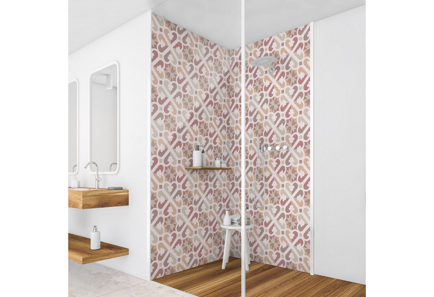 Bilderdepot24 Badrückwand Geometrische Fliesen, (2-tlg., 0,35 mm starke Folie selbstklebend Wandpaneele Dusche versch. Größen), fugenlose & wasserfeste Motiv Rückwand Wandverkleidung für Duschkabine von Bilderdepot24