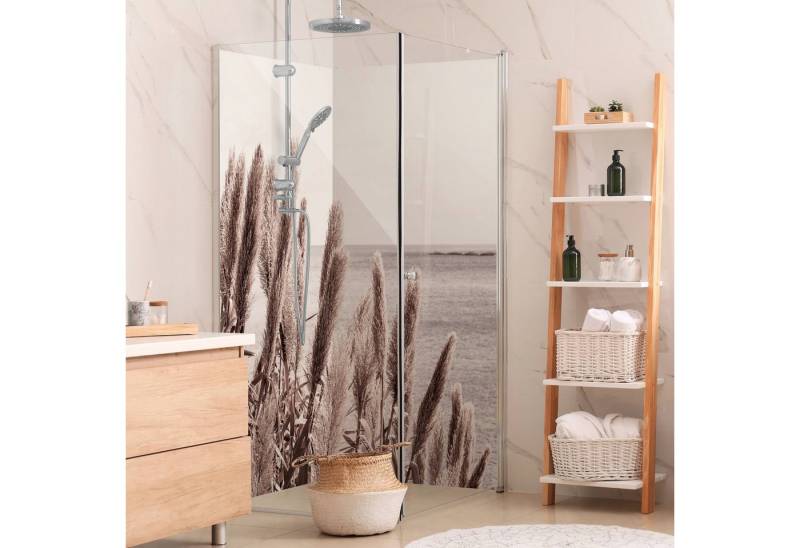 Bilderdepot24 Badrückwand Landhausstil beige Duschrückwand ohne Bohren Tropisch, (2-tlg., Hart-Folie Smart matt 0,35 mm), fugenlose & wasserfeste Motiv Rückwand Wandverkleidung für Duschkabine von Bilderdepot24