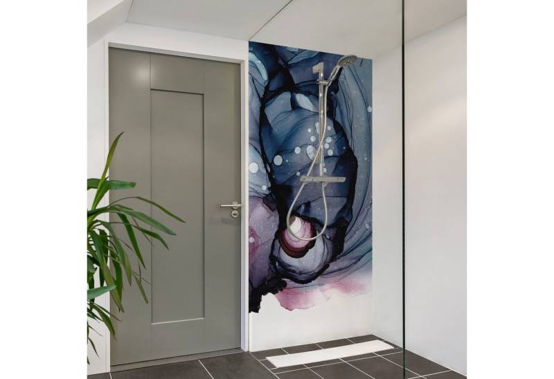 Bilderdepot24 Badrückwand Muster blau Duschrückwand ohne Bohren Dusche Motiv, (1-tlg., Hart-Folie Premium matt 0,61 mm), fugenlose & wasserfeste Motiv Rückwand Wandverkleidung für Duschkabine von Bilderdepot24