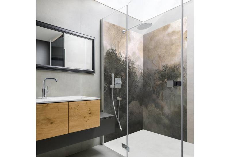 Bilderdepot24 Badrückwand Wald grün Duschrückwand ohne Bohren Dusche Tropisch, (2-tlg., Hart-Folie Smart matt 0,35 mm), fugenlose & wasserfeste Motiv Rückwand Wandverkleidung für Duschkabine von Bilderdepot24