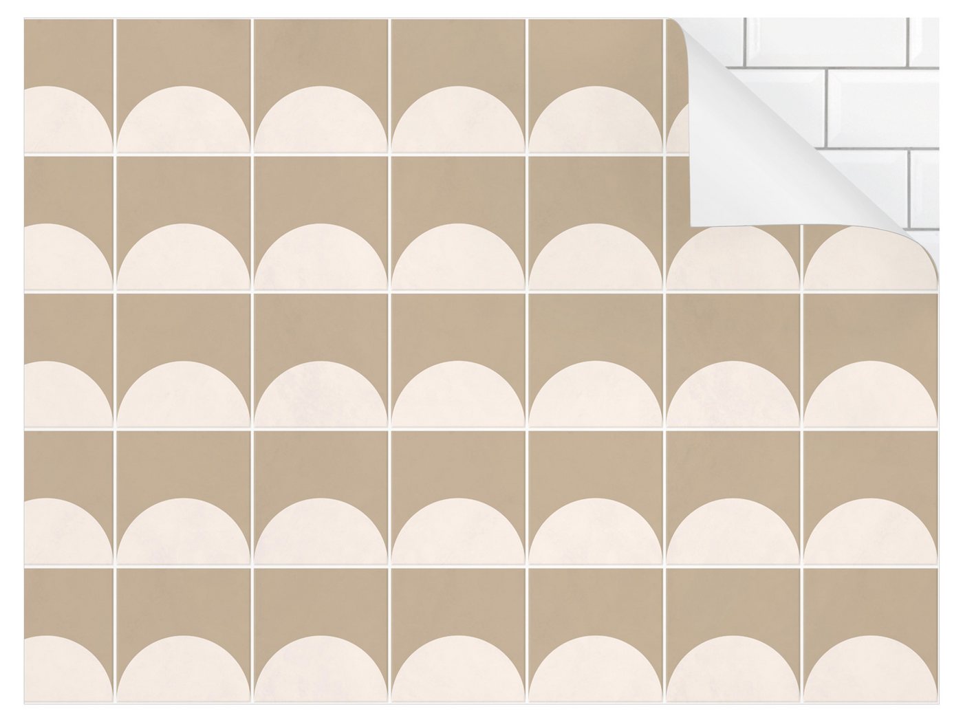 Bilderdepot24 Badrückwand beige fugenlose Wandverkleidung Bad Abstrakt, (Hartfolie matt » Selbstklebend PREMIUM 0,61 mm), wasserfestes Wandpaneel Fliesen Halbkreisen Beige von Bilderdepot24