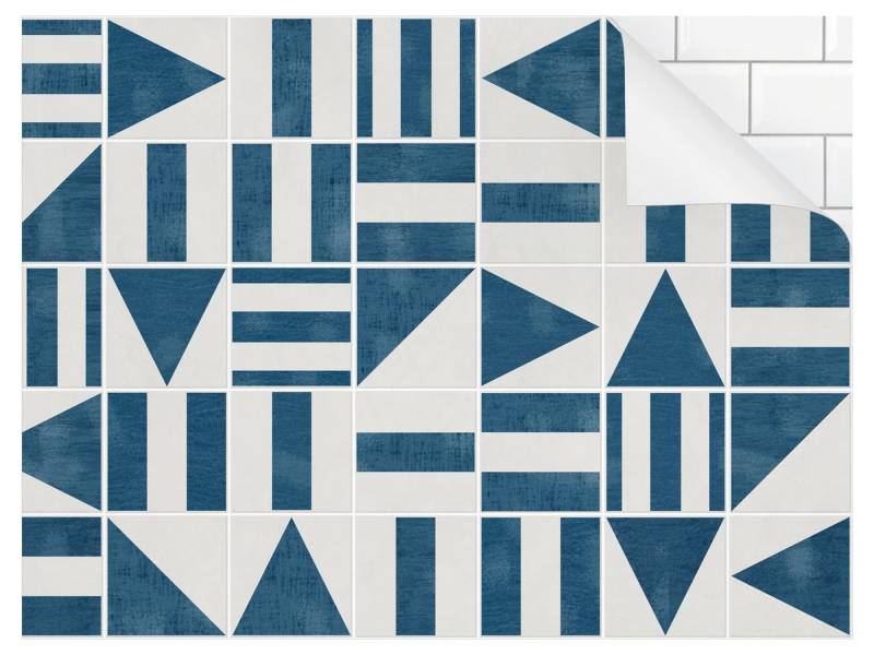 Bilderdepot24 Badrückwand blau fugenlose Wandverkleidung Bad Abstrakt, (Hartfolie matt » Selbstklebend SMART 0,35 mm), wasserfestes Wandpaneel geometrischen Formen Blau Shabby von Bilderdepot24