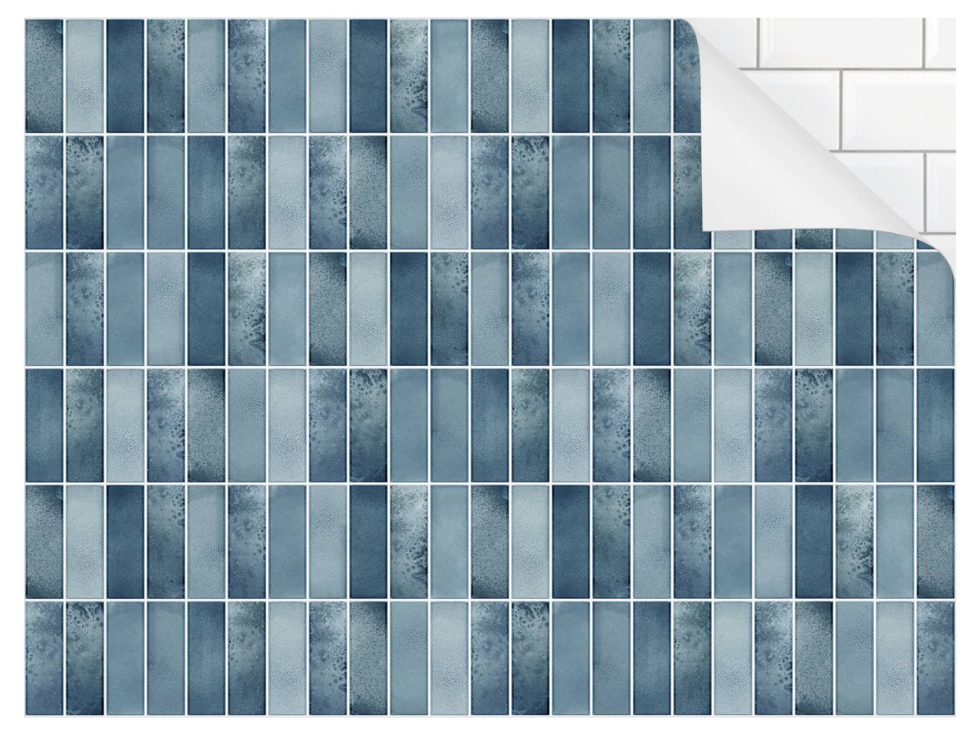 Bilderdepot24 Badrückwand blau fugenlose Wandverkleidung Bad Fotomontage, (Hartfolie matt » Selbstklebend PREMIUM 0,61 mm), wasserfestes Wandpaneel Metro Keramikoptik Dunkelblau von Bilderdepot24