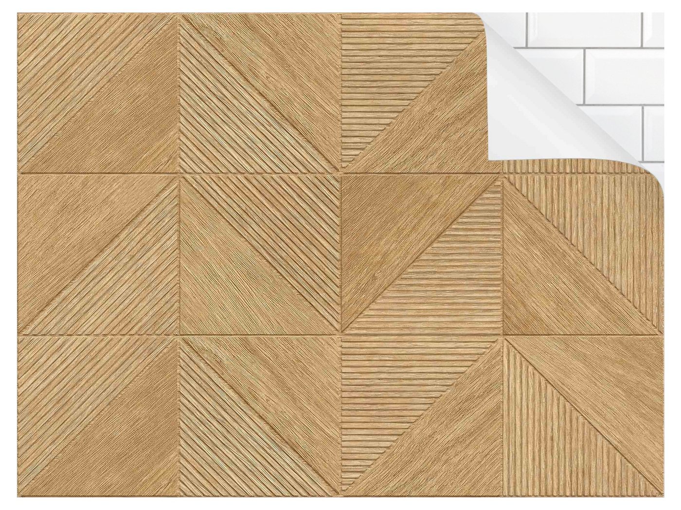 Bilderdepot24 Badrückwand braun fugenlose Wandverkleidung Bad mit Motiv, (Hartfolie matt » Selbstklebend SMART 0,35 mm), wasserfestes Wandpaneel Holz-Dreiecke von Bilderdepot24
