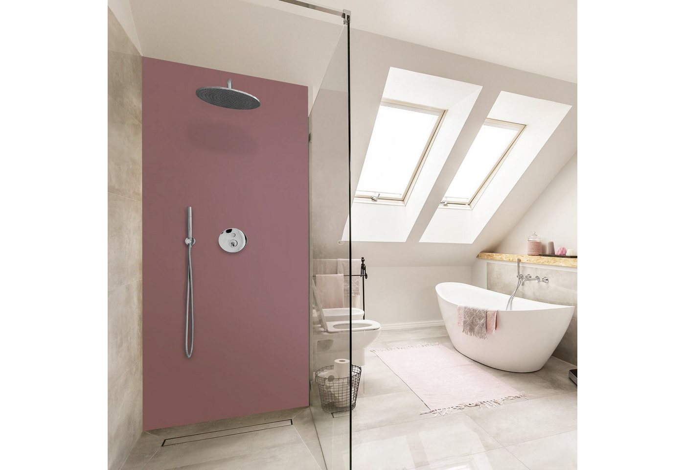 Bilderdepot24 Badrückwand einfarbig violett Duschrückwand ohne Bohren Dusche, (1-tlg., Hart-Folie Smart matt 0,35 mm), fugenlose & wasserfeste Motiv Rückwand Wandverkleidung für Duschkabine von Bilderdepot24