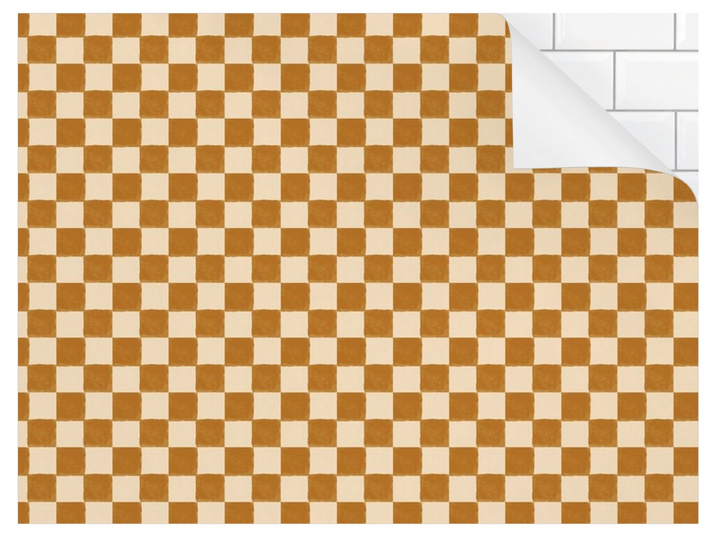 Bilderdepot24 Badrückwand gelb fugenlose Wandverkleidung Bad Pop Art, (Hartfolie matt » Selbstklebend PREMIUM 0,61 mm), wasserfestes Wandpaneel Retro Schachmuster Ockergelb von Bilderdepot24