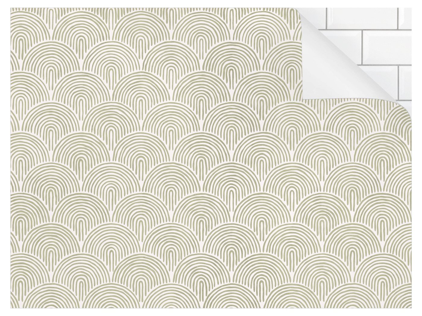 Bilderdepot24 Badrückwand grün fugenlose Wandverkleidung Bad Abstrakt, (Hartfolie matt » Selbstklebend PREMIUM 0,61 mm), wasserfestes Wandpaneel Boho Bogen Muster Grün von Bilderdepot24