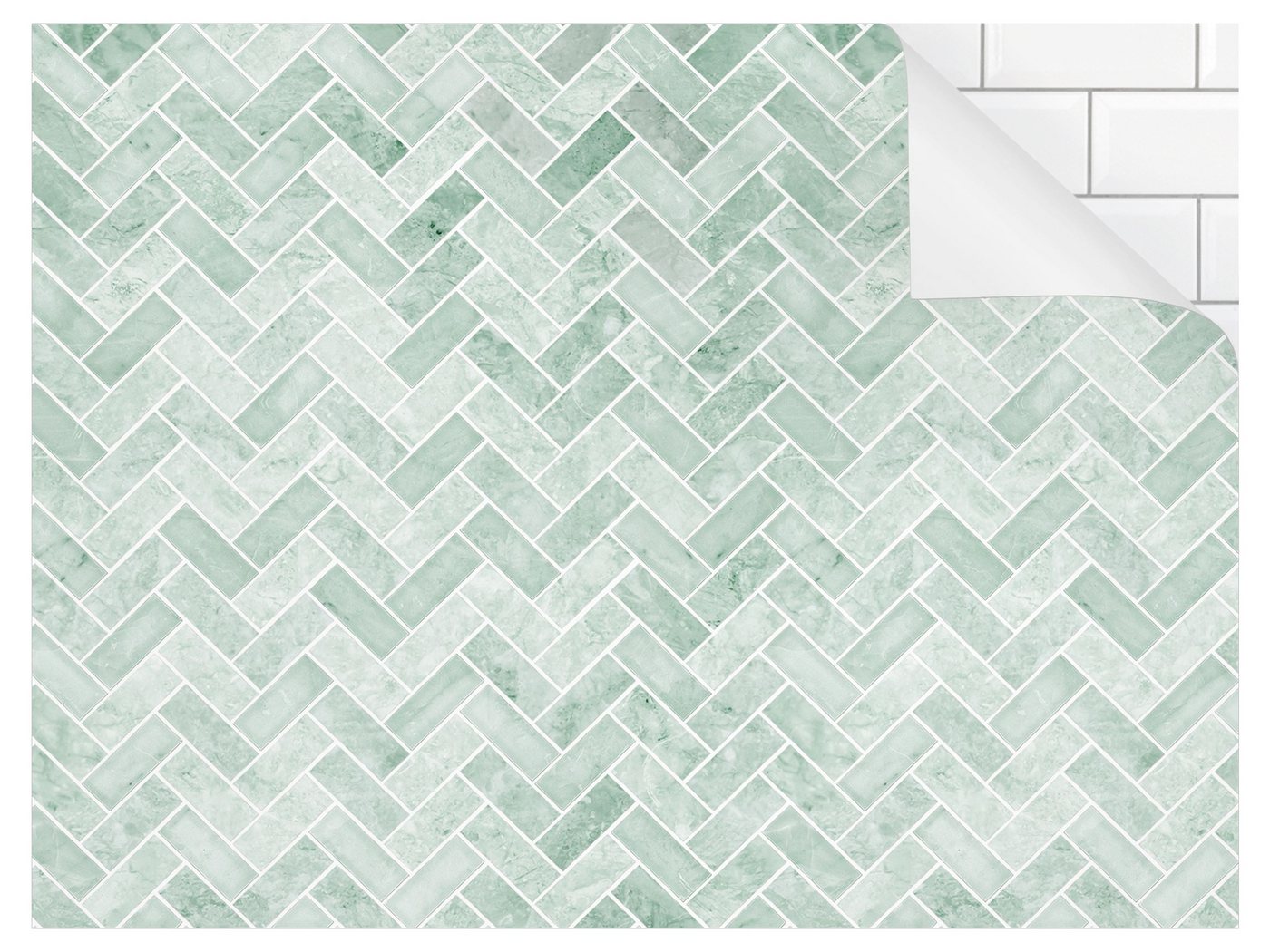 Bilderdepot24 Badrückwand grün fugenlose Wandverkleidung Bad Abstrakt, (Hartfolie matt » Selbstklebend PREMIUM 0,61 mm), wasserfestes Wandpaneel Marmor Fischgräten Mint von Bilderdepot24