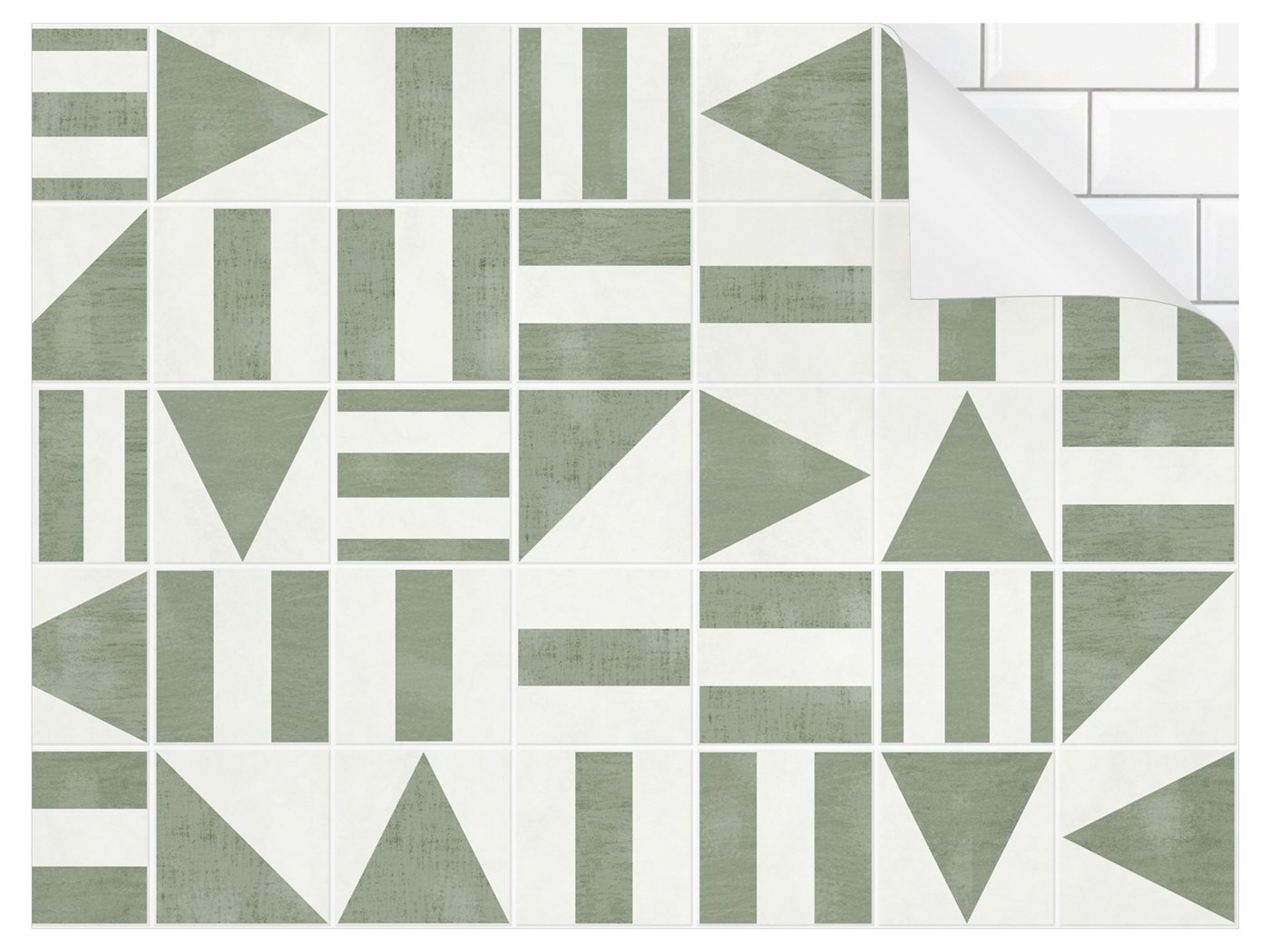 Bilderdepot24 Badrückwand grün fugenlose Wandverkleidung Bad Abstrakt, (Hartfolie matt » Selbstklebend PREMIUM 0,61 mm), wasserfestes Wandpaneel geometrischen Formen Grün Shabby von Bilderdepot24