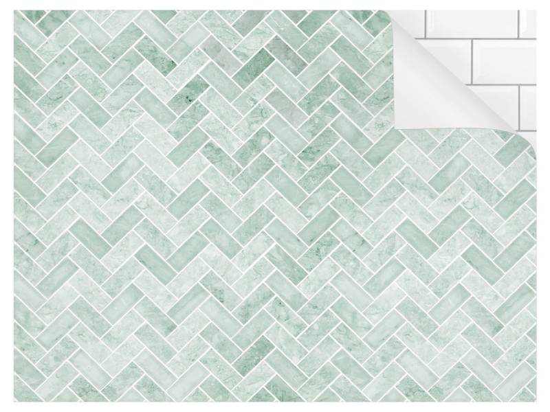 Bilderdepot24 Badrückwand grün fugenlose Wandverkleidung Bad Abstrakt, (Hartfolie matt » Selbstklebend SMART 0,35 mm), wasserfestes Wandpaneel Marmor Fischgräten Mint von Bilderdepot24