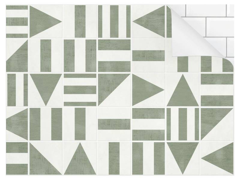Bilderdepot24 Badrückwand grün fugenlose Wandverkleidung Bad Abstrakt, (Hartfolie matt » Selbstklebend SMART 0,35 mm), wasserfestes Wandpaneel geometrischen Formen Grün Shabby von Bilderdepot24