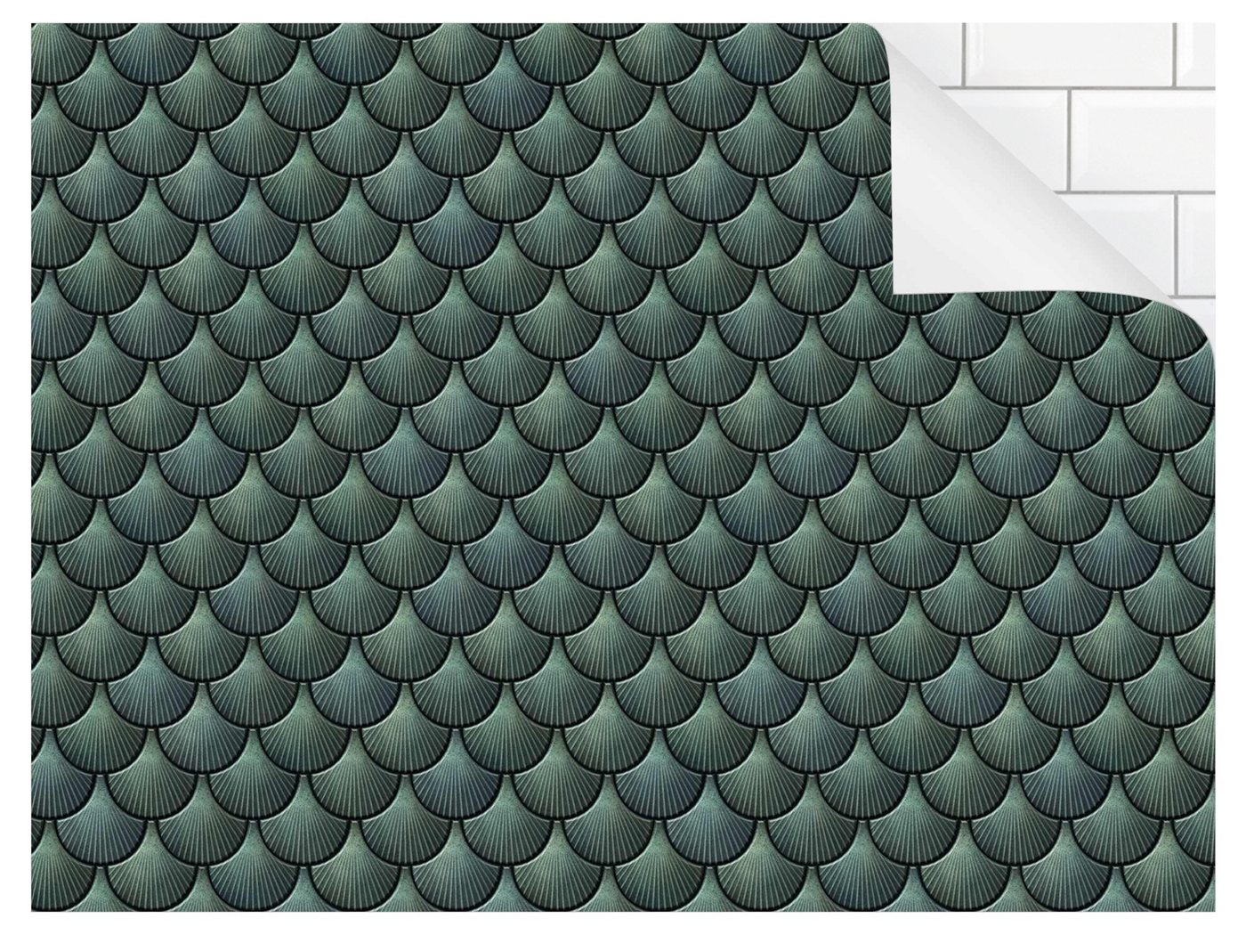 Bilderdepot24 Badrückwand grün fugenlose Wandverkleidung Bad Fotomontage, (Hartfolie matt » Selbstklebend SMART 0,35 mm), wasserfestes Wandpaneel Muschel Keramikoptik Eucalyptus von Bilderdepot24