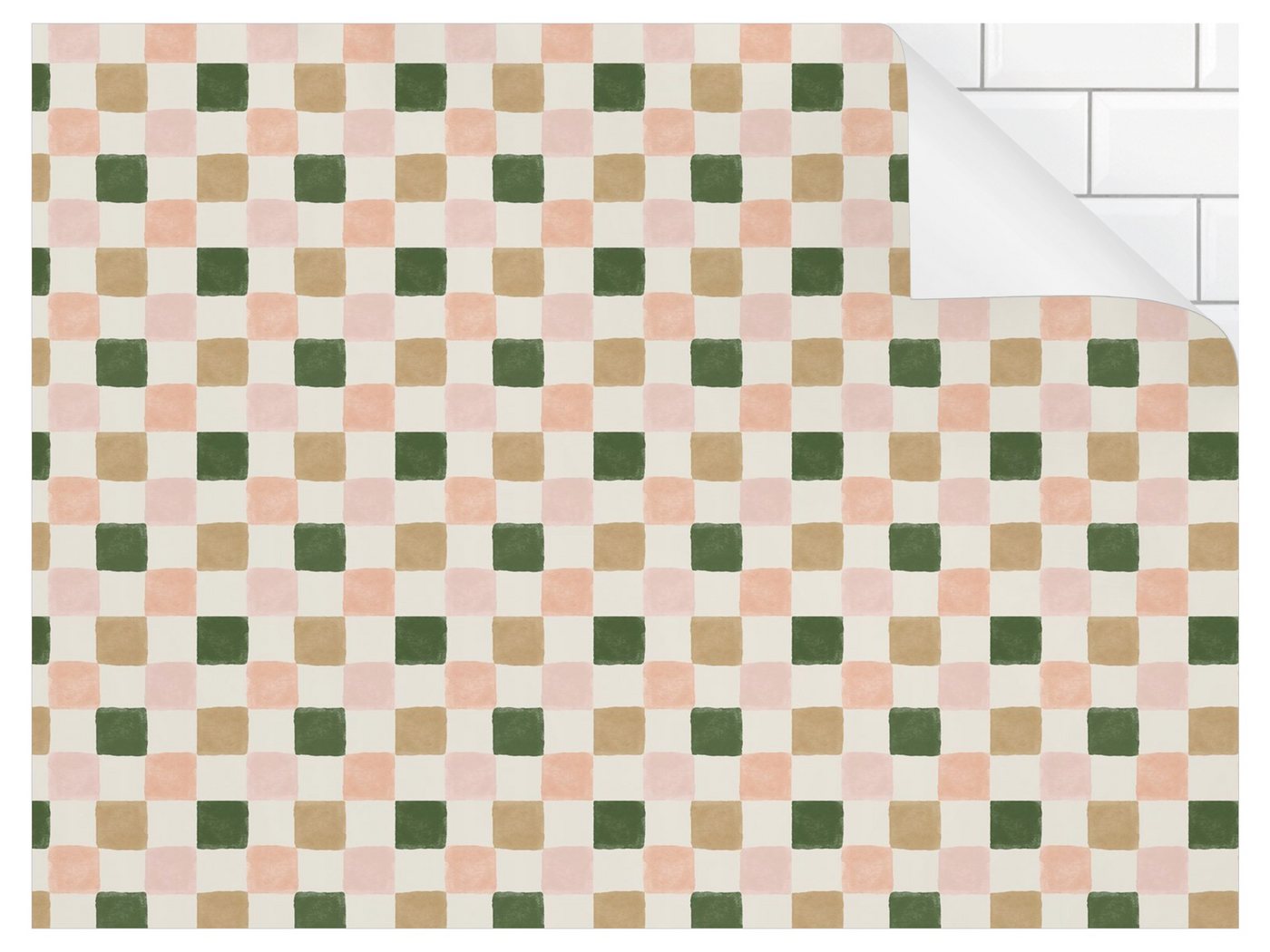 Bilderdepot24 Badrückwand grün fugenlose Wandverkleidung Bad Pop Art, (Hartfolie matt » Selbstklebend PREMIUM 0,61 mm), wasserfestes Wandpaneel Retro Schachmuster Rose Dunkelgrün von Bilderdepot24