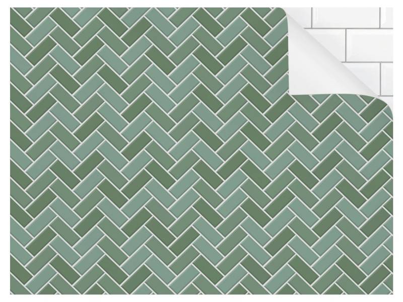 Bilderdepot24 Badrückwand grün fugenlose Wandverkleidung Bad Unifarben, (Hartfolie matt » Selbstklebend SMART 0,35 mm), wasserfestes Wandpaneel Fischgräten Fliesen Grün von Bilderdepot24