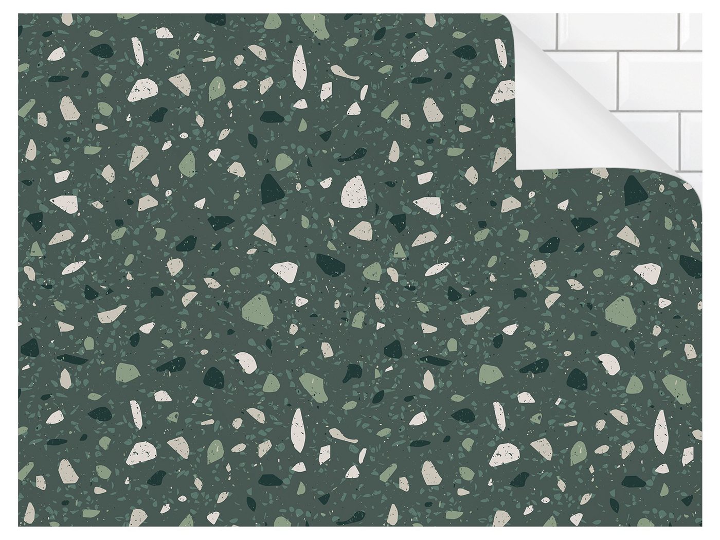 Bilderdepot24 Badrückwand grün fugenlose Wandverkleidung Bad modern, (Hartfolie matt » Selbstklebend SMART 0,35 mm), wasserfestes Wandpaneel Detailliertes Terrazzo Muster Messina von Bilderdepot24