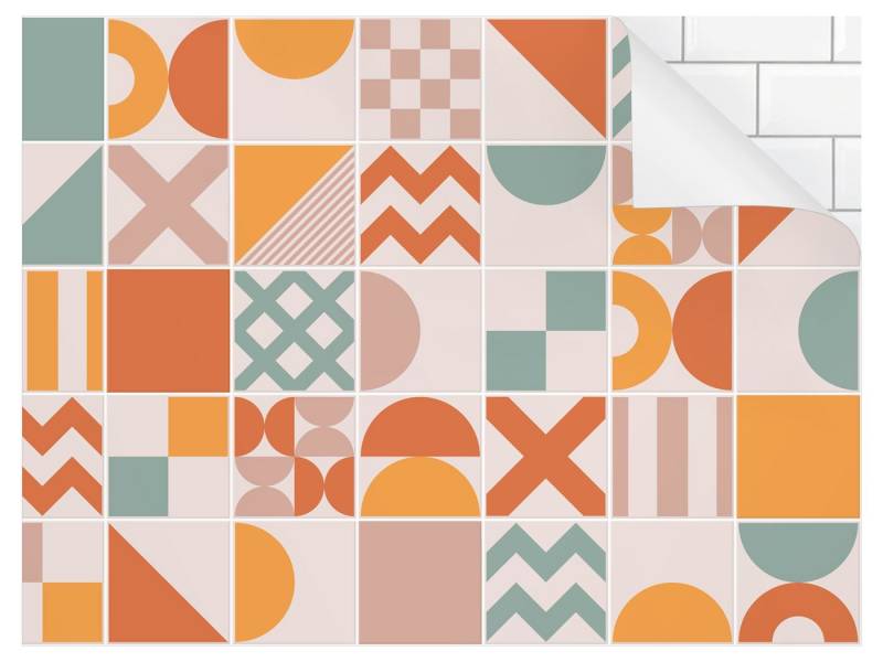 Bilderdepot24 Badrückwand orange fugenlose Wandverkleidung Bad Abstrakt, (Hartfolie matt » Selbstklebend PREMIUM 0,61 mm), wasserfestes Wandpaneel Geometrisch Apricot Türkis von Bilderdepot24