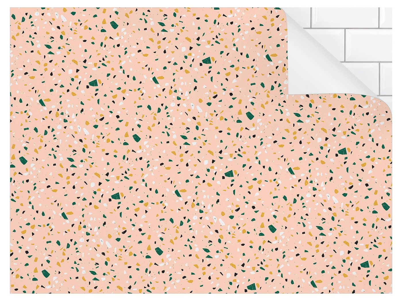 Bilderdepot24 Badrückwand orange fugenlose Wandverkleidung Bad modern, (Hartfolie matt » Selbstklebend SMART 0,35 mm), wasserfestes Wandpaneel Detailliertes Terrazzo Muster Lecce von Bilderdepot24