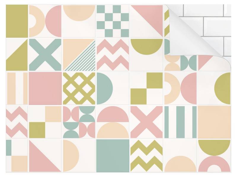 Bilderdepot24 Badrückwand pastell fugenlose Wandverkleidung Bad modern, (Hartfolie matt » Selbstklebend SMART 0,35 mm), wasserfestes Wandpaneel Geometrische Formen Türkis Grün von Bilderdepot24