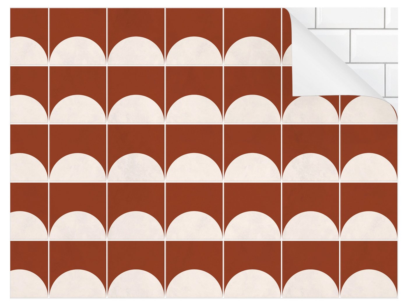 Bilderdepot24 Badrückwand rot fugenlose Wandverkleidung Bad Abstrakt, (Hartfolie matt » Selbstklebend SMART 0,35 mm), wasserfestes Wandpaneel Halbkreisen Terracotta von Bilderdepot24