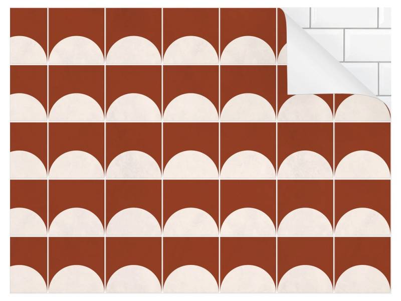 Bilderdepot24 Badrückwand rot fugenlose Wandverkleidung Bad Abstrakt, (Hartfolie matt » Selbstklebend SMART 0,35 mm), wasserfestes Wandpaneel Halbkreisen Terracotta von Bilderdepot24