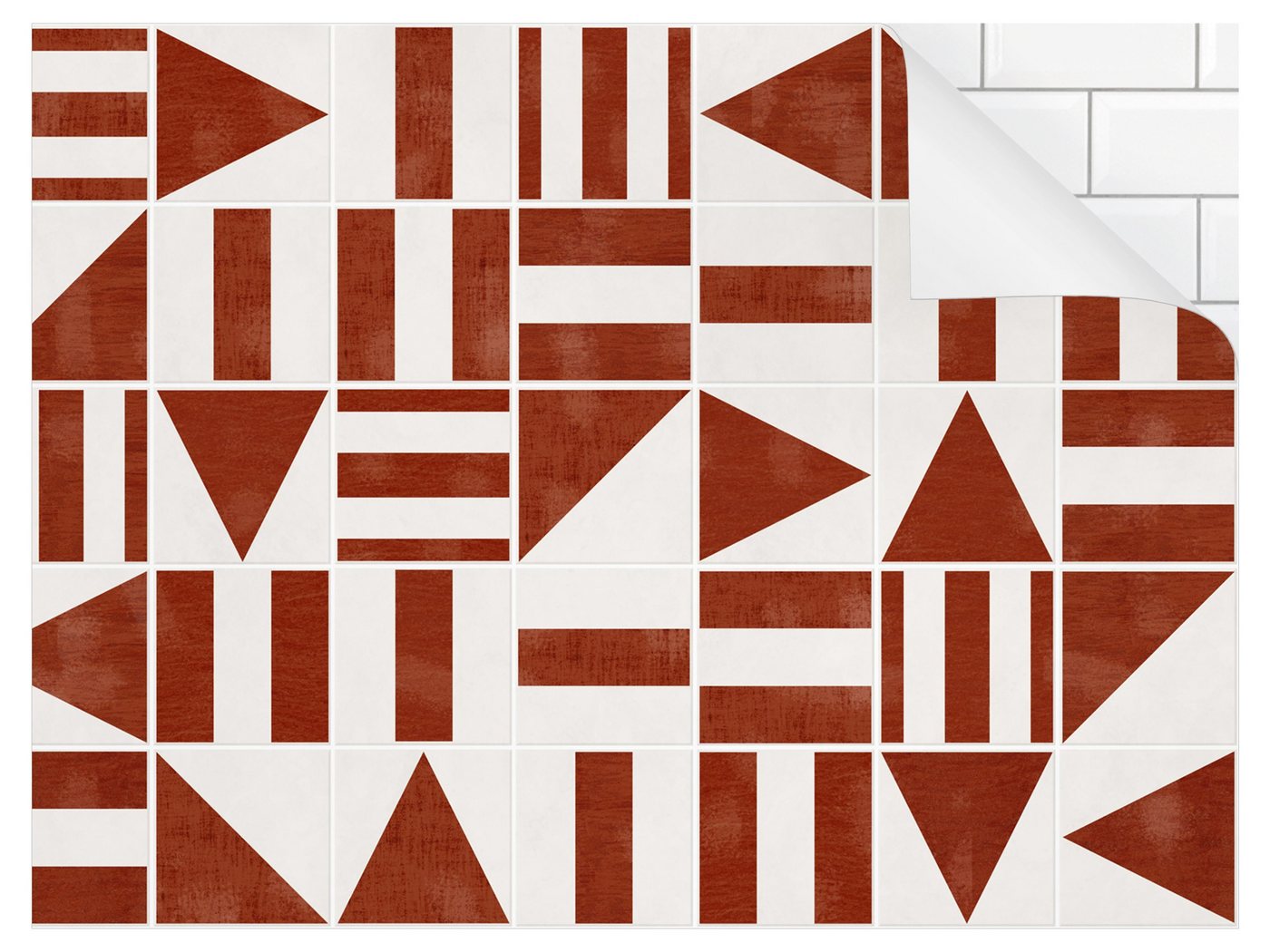 Bilderdepot24 Badrückwand rot fugenlose Wandverkleidung Bad Abstrakt, (Hartfolie matt » Selbstklebend SMART 0,35 mm), wasserfestes Wandpaneel geometrisch Terracotta Shabby von Bilderdepot24