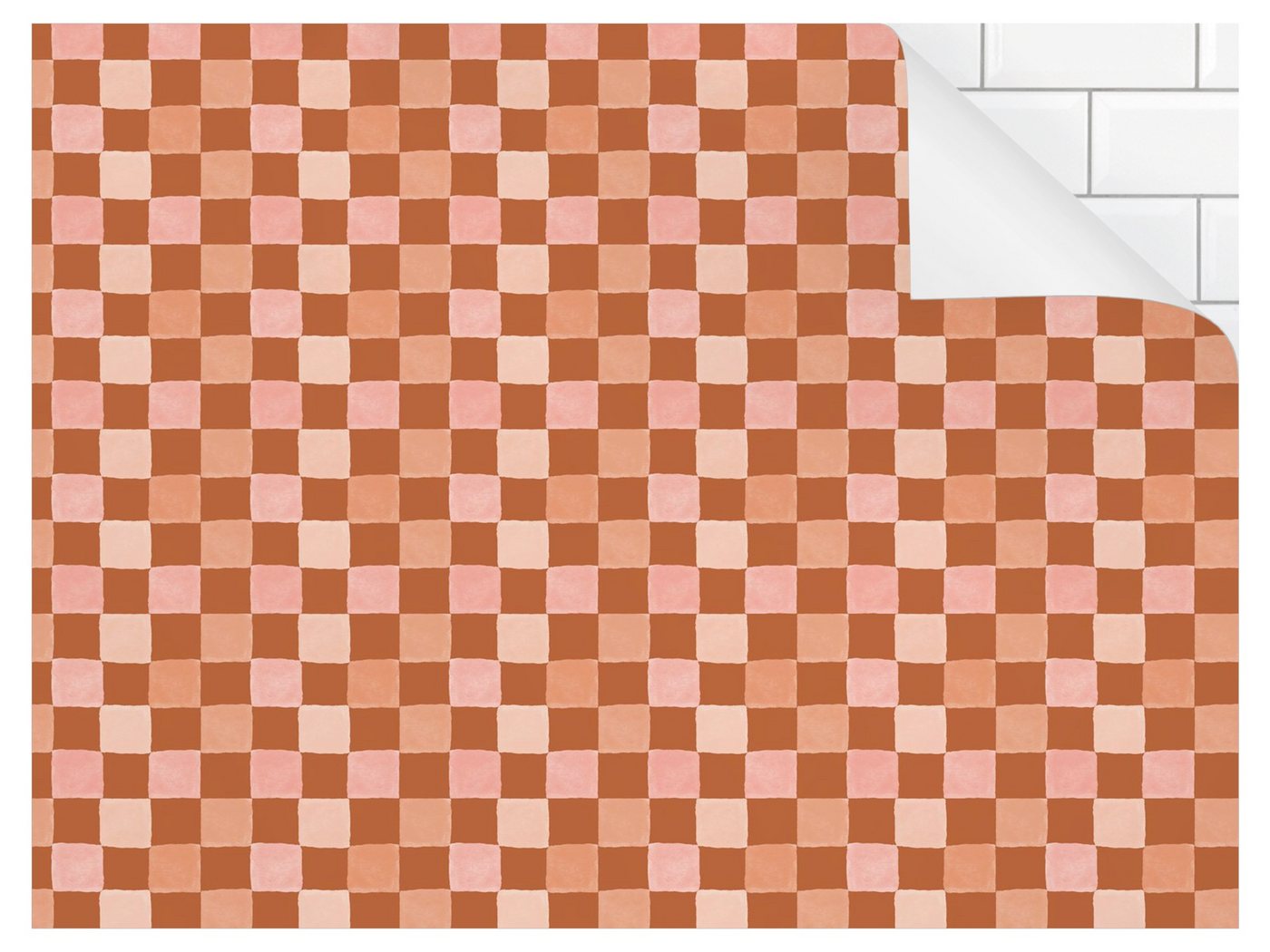 Bilderdepot24 Badrückwand rot fugenlose Wandverkleidung Bad Pop Art, (Hartfolie matt » Selbstklebend SMART 0,35 mm), wasserfestes Wandpaneel Retro Schachmuster Terrakotta von Bilderdepot24