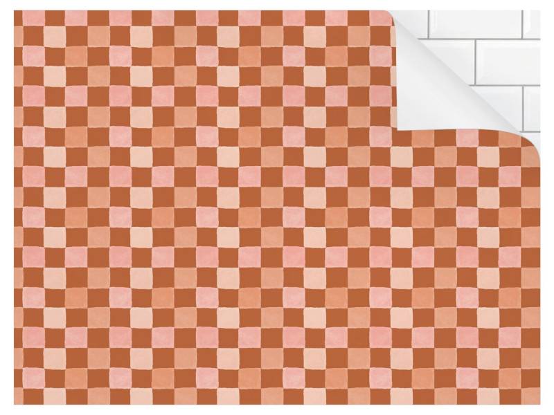 Bilderdepot24 Badrückwand rot fugenlose Wandverkleidung Bad Pop Art, (Hartfolie matt » Selbstklebend SMART 0,35 mm), wasserfestes Wandpaneel Retro Schachmuster Terrakotta von Bilderdepot24
