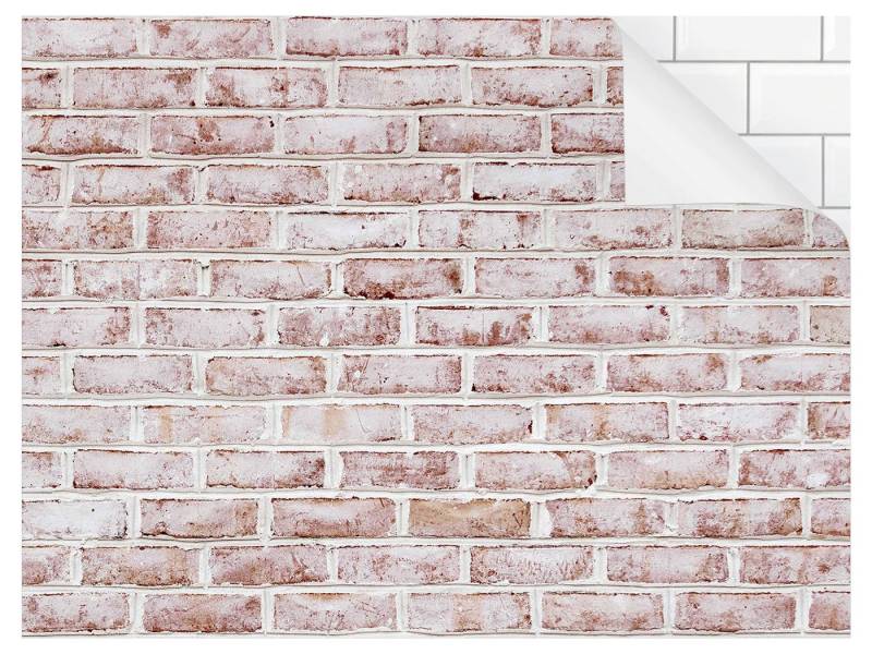 Bilderdepot24 Badrückwand rot fugenlose Wandverkleidung Bad Vintage, (Hartfolie matt » Selbstklebend SMART 0,35 mm), wasserfestes Wandpaneel Backstein Mauer Shabby gestrichen Weiß von Bilderdepot24