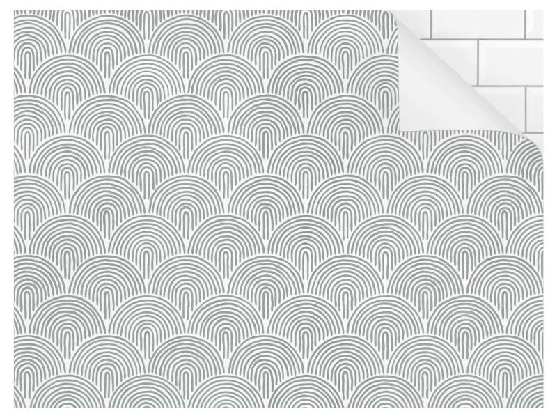Bilderdepot24 Badrückwand türkis fugenlose Wandverkleidung Bad Abstrakt, (Hartfolie matt » Selbstklebend SMART 0,35 mm), wasserfestes Wandpaneel Boho Bogen Muster Eucalyptus von Bilderdepot24