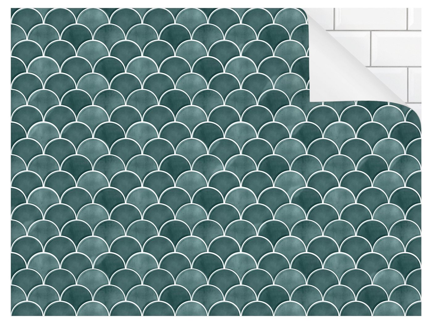 Bilderdepot24 Badrückwand türkis fugenlose Wandverkleidung Bad modern, (Hartfolie matt » Selbstklebend SMART 0,35 mm), wasserfestes Wandpaneel Fischschuppen Keramikoptik Eucalyptus von Bilderdepot24