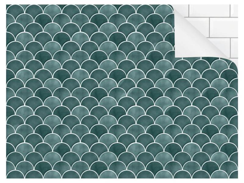 Bilderdepot24 Badrückwand türkis fugenlose Wandverkleidung Bad modern, (Hartfolie matt » Selbstklebend SMART 0,35 mm), wasserfestes Wandpaneel Fischschuppen Keramikoptik Eucalyptus von Bilderdepot24