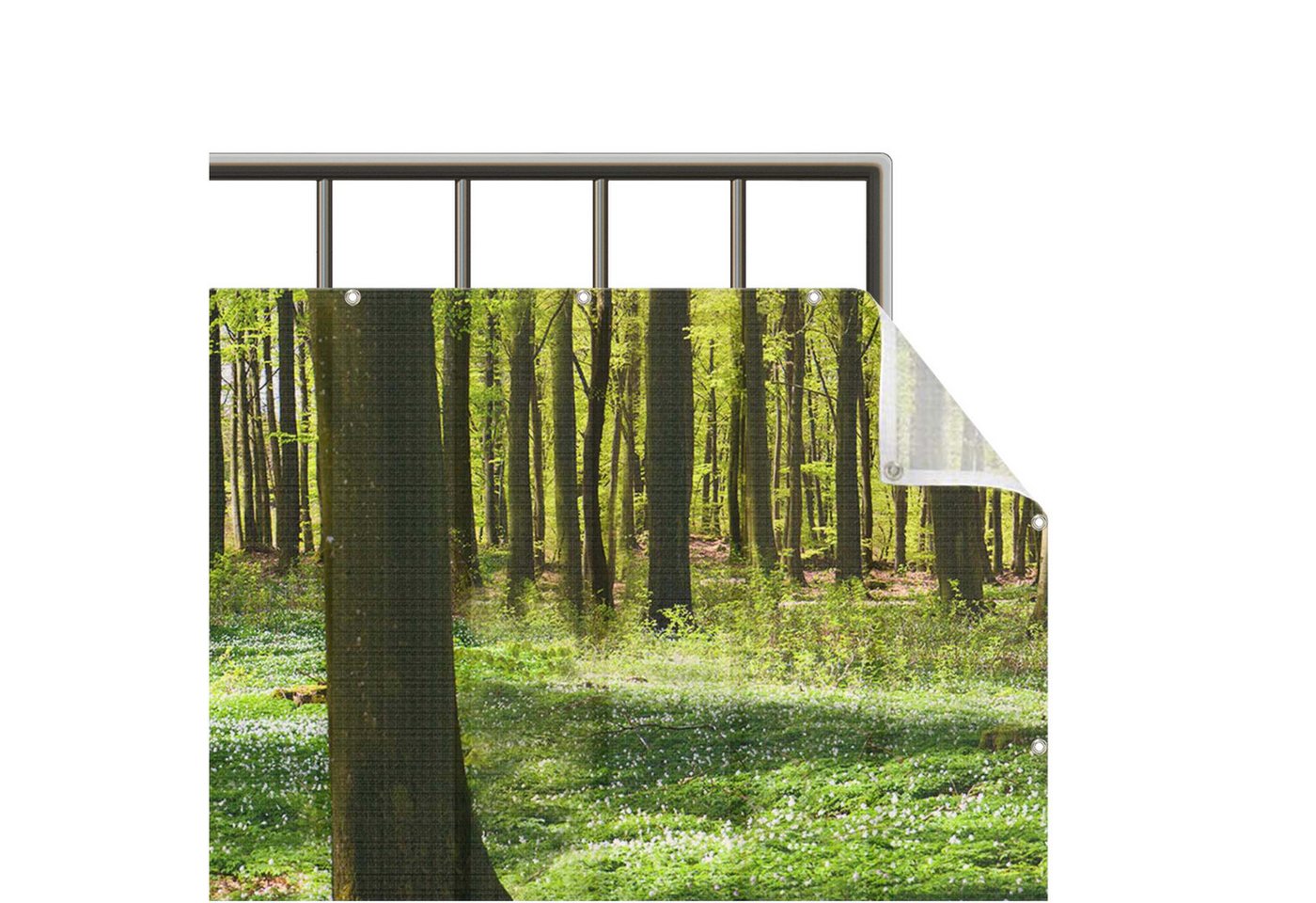 Bilderdepot24 Balkonsichtschutz Sichtschutz Balkon Wald Waldwiese Balkonbespannung (1m bis 10m fein gelochter Sichtschutz aus Mesh für Geländern & Zäunen, Fertig geöst, inkl. Kabelbindern zur Anbringung) Sichtschutz Terrasse Balkontuch Balkonverkleidung Windschutz Terrasse von Bilderdepot24