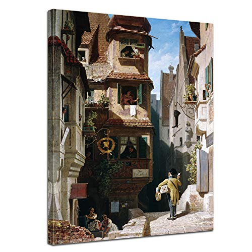 Bilderdepot24 Bild auf Leinwand | Carl Spitzweg Der Briefbote im Rosenthal in 50x60 cm als Wandbild | Wand-deko Dekoration Wohnung alte Meister | 180920-50x60 von Bilderdepot24