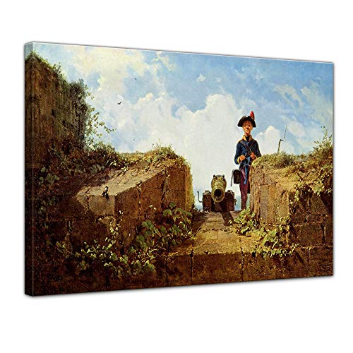 Bilderdepot24 Bild auf Leinwand | Carl Spitzweg Der strickende Vorposten in 70x50 cm als Wandbild | Wand-deko Dekoration Wohnung alte Meister | 180924-70x50 von Bilderdepot24